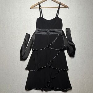 Vtg Y2K Deb Tiered Ruffle Ribbon Spaghetti Strap Party Dress Size M